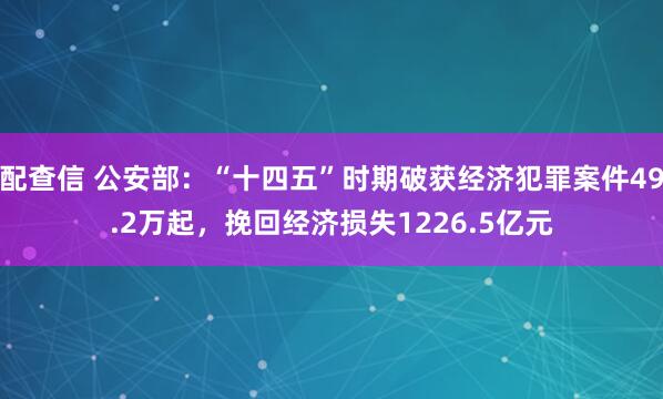 配查信 公安部：“十四五”时期破获经济犯罪案件49.2万起，挽回经济损失1226.5亿元