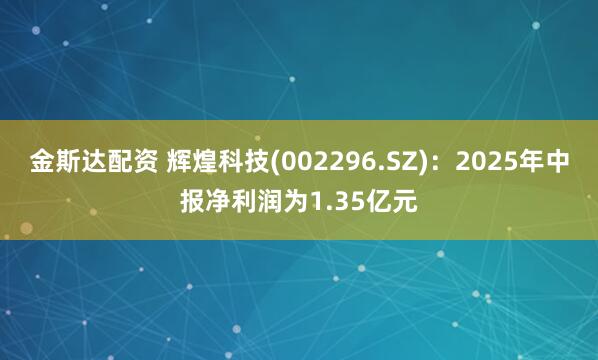 金斯达配资 辉煌科技(002296.SZ)：2025年中报净利润为1.35亿元